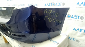 Bare rear bumper BMW 3 F30 320 16-18 without parking sensors and molding, blue, dented, scratches, cracks