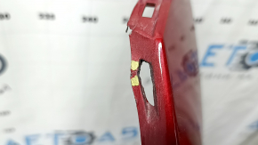 Front bare bumper Tesla Model S 16-20 rest, assembled, red, for 6 parking sensors, with eyelets, wiring, turn signals and radiator grille, cracked mount, scratches, sand, part of the emblem is missing