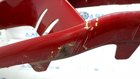 Front bare bumper Tesla Model S 16-20 rest, assembled, red, for 6 parking sensors, with eyelets, wiring, turn signals and radiator grille, cracked mount, scratches, sand, part of the emblem is missing