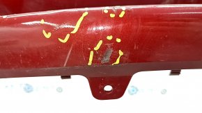 Front bare bumper Tesla Model S 16-20 rest, assembled, red, for 6 parking sensors, with eyelets, wiring, turn signals and radiator grille, cracked mount, scratches, sand, part of the emblem is missing
