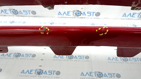 Front bare bumper Tesla Model S 16-20 rest, assembled, red, for 6 parking sensors, with eyelets, wiring, turn signals and radiator grille, cracked mount, scratches, sand, part of the emblem is missing