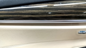 Door trim card front left BMW 5 G30 17-23 beige leather, dark wood insert, beige leather armrest, handle defect, scratches