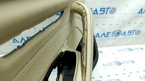 Door trim card front left BMW 5 G30 17-23 beige leather, dark wood insert, beige leather armrest, handle defect, scratches