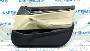 Door trim card front right BMW 5 G30 17-23 leather dark blue, insert under dark wood, gloss, handle defect