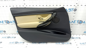 Door trim card front left BMW 3 F30 12-18 leather black, trim ebony, insert and armrest leather beige, with black molding and backlight, scratches