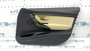 Door trim card front right BMW 3 F30 12-18 black, wood trim, beige leather insert, with gray molding and backlight, scratches