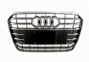 Radiator grille assembly Audi A6 C7 12-15 pre-restored for parking sensors, black gloss