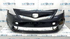 Front bumper bare Toyota Prius V 12-14 pre-rest for parking sensors and washer, black, torn, dented, broken fasteners, scratches