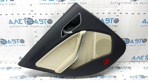 Door trim card rear left Mercedes CLA 14-19 black with beige insert leather, armrest beige leather, molding chrome, broken fasteners, for dry cleaning