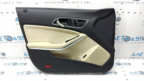 Door trim card front left Mercedes CLA 14-19 black with beige insert leather, armrest leather, chrome molding, dent, for cleaning