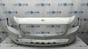 Bare front bumper Mercedes CLA 17-19, white, without parking sensors, dented, torn, scratches, non-factory holes