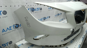 Bare front bumper Mercedes CLA 17-19, white, without parking sensors, dented, torn, scratches, non-factory holes