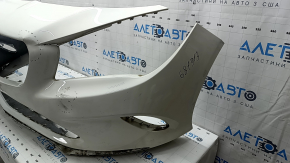 Bare front bumper Mercedes CLA 17-19, white, without parking sensors, dented, torn, scratches, non-factory holes