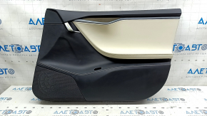 Door trim card front right Tesla Model S 16-20 rest leather black, with beige insert, with backlight, dented