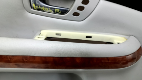 Door trim card front left Lexus RX300 RX330 RX350 RX400H 04-09 gray, black top, gray leather armrest, wood insert, scratches, dry-cleanable