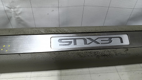 Door sill trim with illumination front left Lexus RX300 RX330 RX350 RX400h 04-09 gray, with chrome trim, bumps on chrome, scuffed, scratches, for dry cleaning