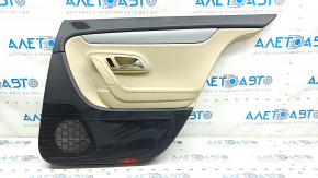 Door trim card rear right VW CC 08-17 black with beige insert leather, armrest leather beige, molding gray, scratches