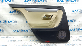 Door trim card rear left VW CC 08-17 black with beige insert leather, armrest leather beige, molding gray, scratches, dents, scuffs