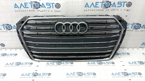 Radiator grille assembly Audi A4 B9 17-19 with emblem, for parking sensors, light chrome, sand, cracks in fasteners