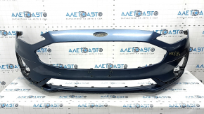 Front bumper bare Ford Fusion mk5 19-20 without parking sensors and towing hook, blue, scratches, non-factory holes, broken fasteners