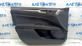 Door trim card front left Ford Fusion mk5 17-20 black with wood insert, leather armrest, gray molding, scratches, for dry cleaning, broken insert