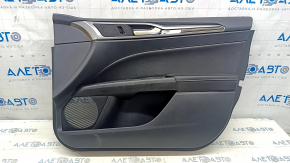Door trim card front right Ford Fusion mk5 17-20 black wood insert, leather armrest, gray molding, scratches, missing fragment, dry cleaning