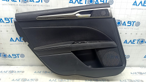 Door trim card rear left Ford Fusion mk5 17-20 black leather with wood insert, leather armrest, gray molding, scratches, dry cleanable