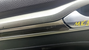 Door trim card rear left Ford Fusion mk5 17-20 black leather with wood insert, leather armrest, gray molding, scratches, dry cleanable