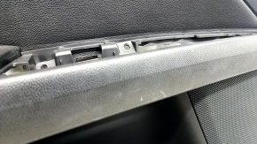 Door trim card rear left Ford Fusion mk5 17-20 black leather with wood insert, leather armrest, gray molding, scratches, dry cleanable