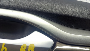 Door trim card rear right Ford Fusion mk5 17-20 black leather with wood insert, leather armrest, gray molding, scratches, dry cleanable