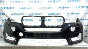 Bare front bumper BMW X5 F15 14-18 for 2 parking sensors, headlight washers, blue A89, scratches, dents