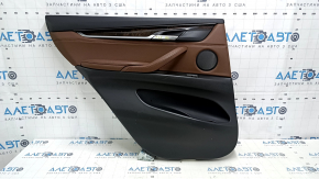 Door trim card rear left BMW X5 F15 14-18 black, insert leather brown Dakota, without curtain, armrest leather brown, insert under the tree, with handle, scratches, dents
