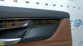 Door trim card rear left BMW X5 F15 14-18 black, insert leather brown Dakota, without curtain, armrest leather brown, insert under the tree, with handle, scratches, dents