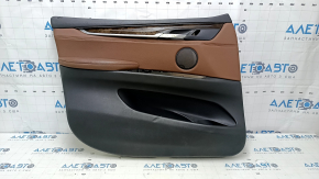 Door trim card front left BMW X5 F15 14-18 black, insert leather brown Dakota, without curtain, armrest leather brown, overlay under the tree, with handle, scratches, dents, bumps