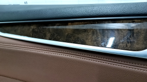 Door trim card front left BMW X5 F15 14-18 black, insert leather brown Dakota, without curtain, armrest leather brown, overlay under the tree, with handle, scratches, dents, bumps