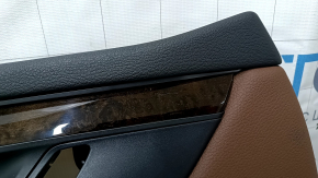 Door trim card front left BMW X5 F15 14-18 black, insert leather brown Dakota, without curtain, armrest leather brown, overlay under the tree, with handle, scratches, dents, bumps