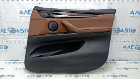 Door trim card front right BMW X5 F15 14-18 black, insert leather brown TERRA, without curtain, armrest leather brown, overlay under the tree, with handle, scratches, dents