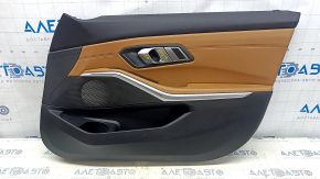 Door trim card front right BMW 3 G20 19- black, brown leather COGNAC, with chrome insert, with handle, scratches, for cleaning