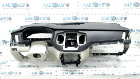 Torpedo front panel with AIRBAG Volvo XC90 16-22 under projection, leather black with gray, gray stitching, dents
