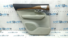 Door trim card rear left Volvo XC90 16-22 leather gray with black, under curtain, gray stitching, armrest and insert gray leather, molding walnut, Bowers & Wilkins, scratches, for dry cleaning