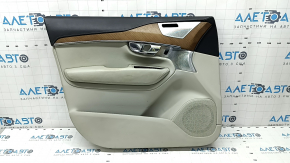 Door trim card front left Volvo XC90 16-22 leather gray with black, gray stitching, armrest and insert gray leather, molding walnut, Bowers & Wilkins, for seat memory, broken fastener