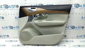 Door trim card front right Volvo XC90 16-22 leather gray with black, gray stitching, armrest and insert gray leather, molding walnut, Bowers & Wilkins, for seat memory, broken fastener