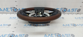 Naked steering wheel Lexus RX350 RX450h 16-22 leather black, gray stitching, wood inserts, heated, with vibration, under petals