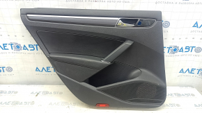 Door trim card rear left VW Passat b8 16-19 USA black with black insert plastic, armrest leather, molding black structure, with handle, scratches