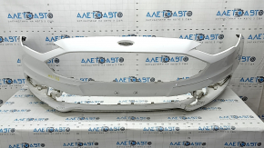 Front bare bumper Ford Fusion mk5 17-18 without parking sensors, white, YCC Taiwan, CAPA, torn, dented, broken fasteners, scratches