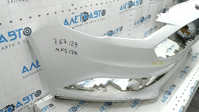 Front bare bumper Ford Fusion mk5 17-18 without parking sensors, white, YCC Taiwan, CAPA, torn, dented, broken fasteners, scratches
