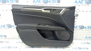 Door trim card front left Ford Fusion mk5 17-20 black with wood insert, leather armrest, gray molding, scratches, for dry cleaning, cracked insert