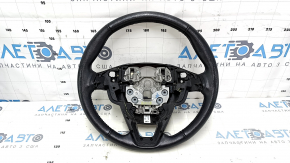 Naked steering wheel Ford Edge 15-24 leather black, without heating, broken mount, dent, scratches