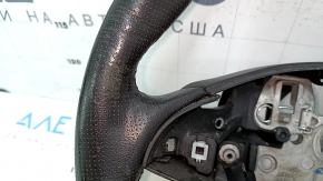 Steering wheel bare Lincoln MKZ 13-20 leather black, with wood trim, worn, dents, scratches