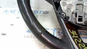 Steering wheel bare Lincoln MKZ 13-20 leather black, with wood trim, worn, dents, scratches
